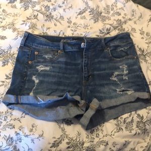 Distressed jean shorts